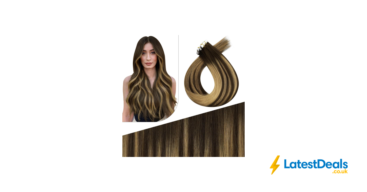 Fshine Tape-in Real Hair Extensions, Dark Brown/Golden Blonde, 18", £14